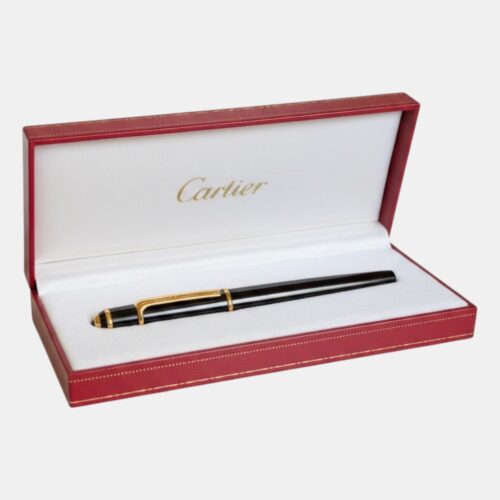 Cartier Diabolo Penna Roller Ball - Ref. ST180001 - Corpo e Cappuccio in Resina Nera con Finiture Dorate